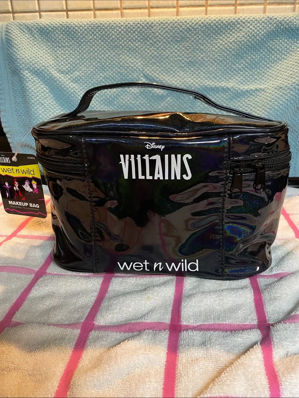 Disney Black Vinyl Villains Cosmetic Bag with Iridescent Sheen